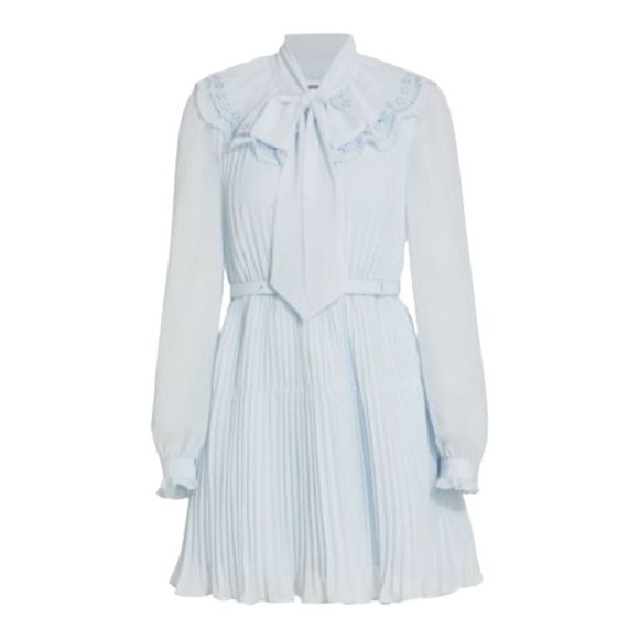 SELF-PORTRAIT Blue Chiffon Mini Dress Size 2 - Picture 5 of 10